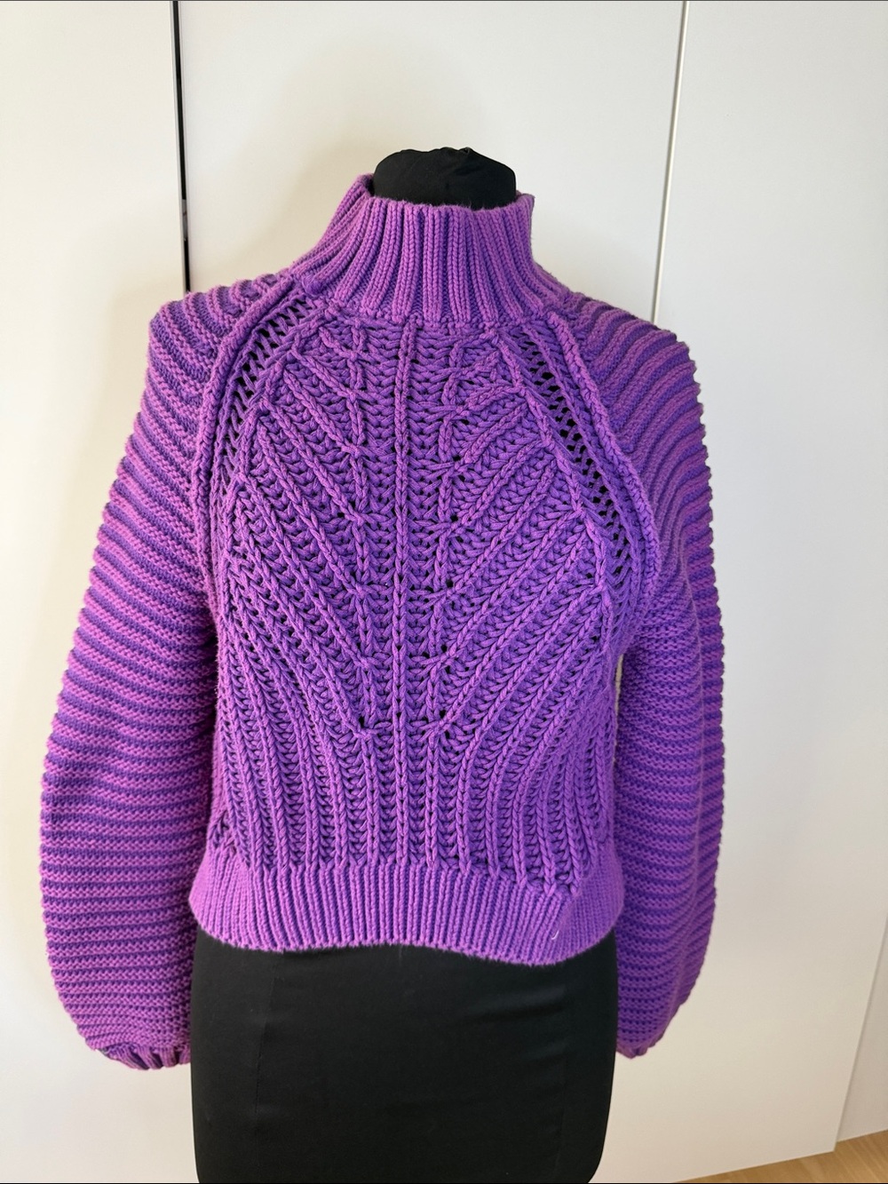 Free People Vivid Purple Textured Cable Turtleneck Sweater